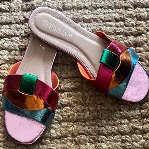Women's Multi-Color Metallic Slide Sandals